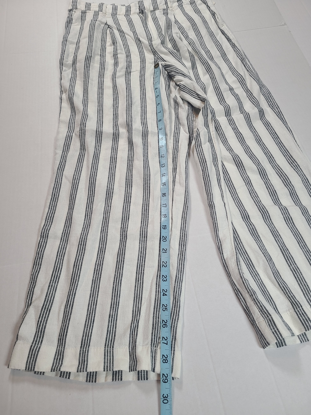 a new day Womens Classic Linen Blend Cream & Gray Striped  Wide Leg Pants 10R - Picture 9 of 11